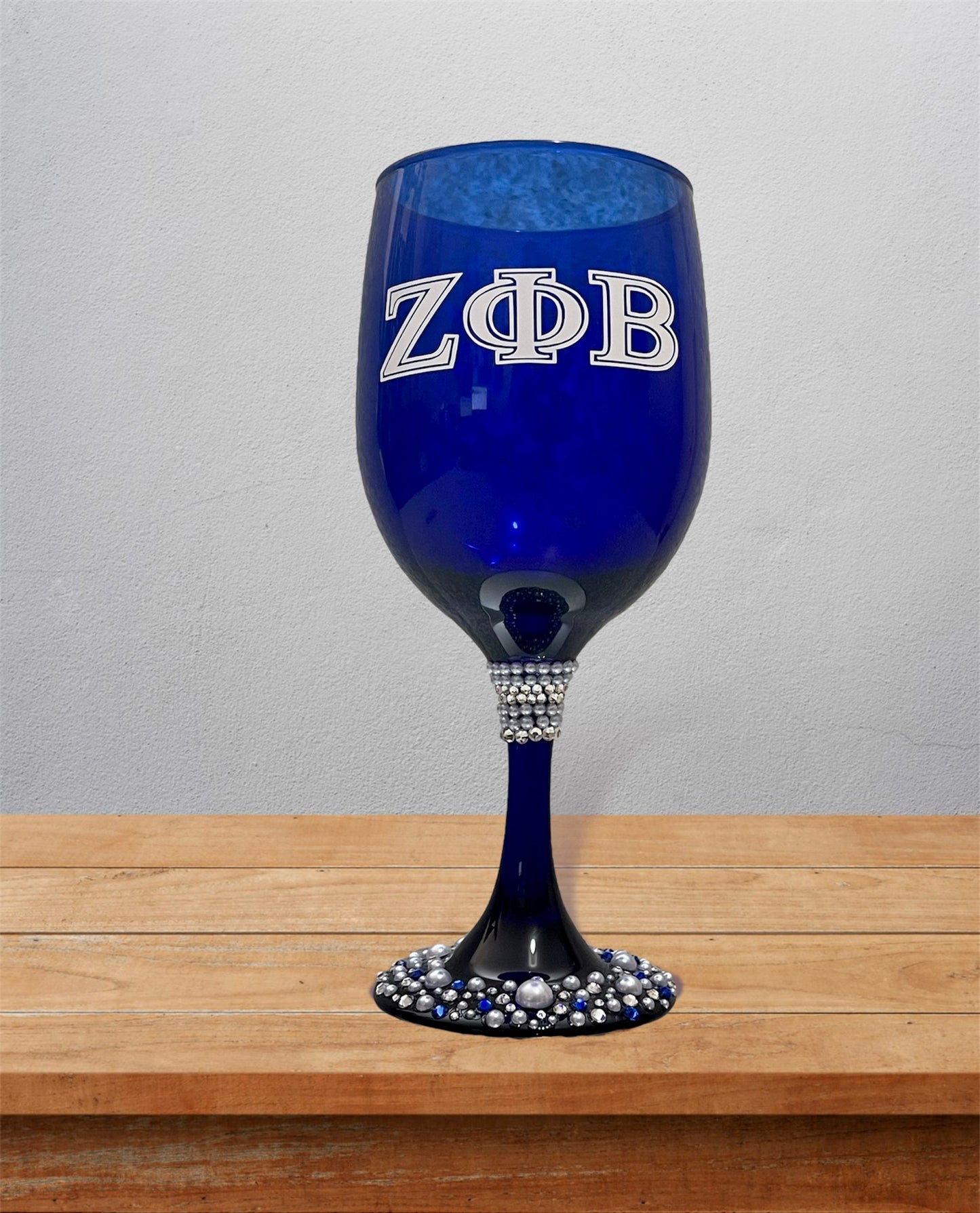 Zeta Phi Beta Pearl and Rhinestone Wine Glass
