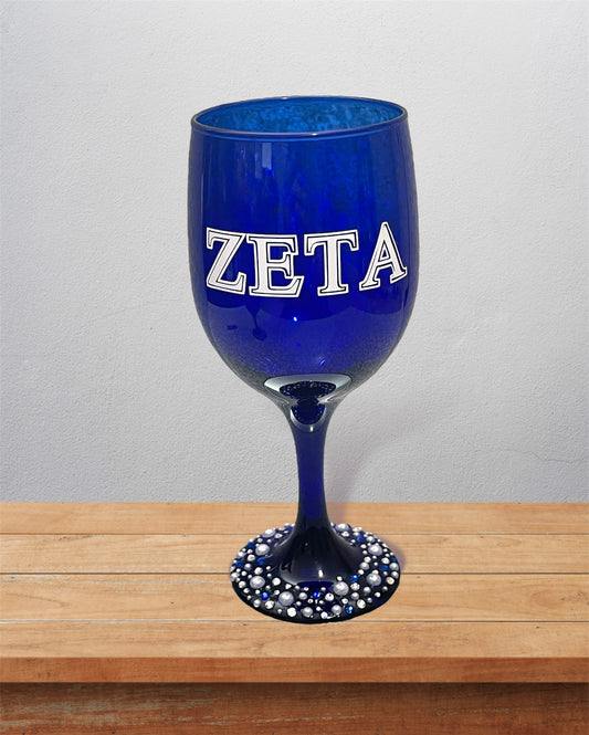 Zeta Phi Beta embellished wine glass